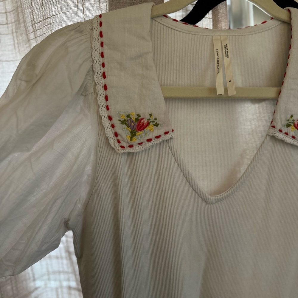 Anthropologie Cream Blouse with Embellished Sailor Collar